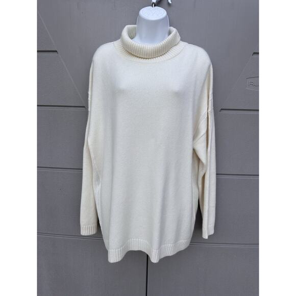 The Kooples Women’s Mock-Neck Cashmere-Blend Oversized Minimalist Sweater Ecru L - Picture 2 of 16